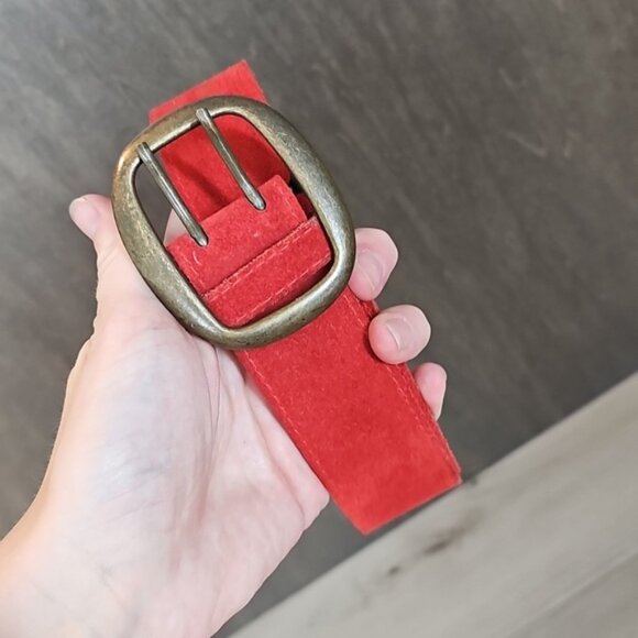 Genuine Red Suede Leather Double Tongue Belt - Picture 9 of 11